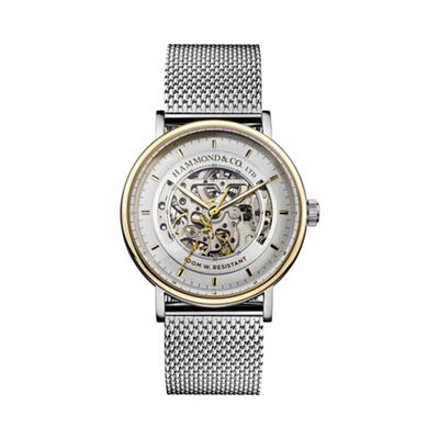 Men's silver mesh skeleton watch